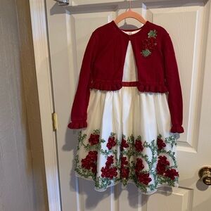 American Princess Red and White Floral Kids Holiday Dress